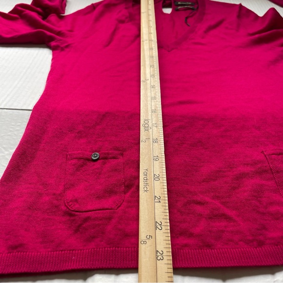 Massimo Dutti Pink Wool-Cashmere Front Pockets V-neck Back Keyhole Bow Sweater - Picture 12 of 13